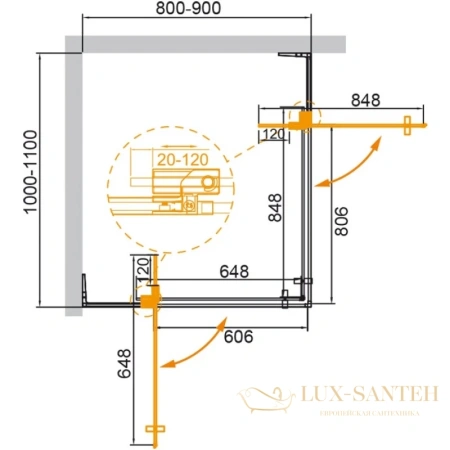 душевой уголок cezares slider-ah-2 slider-ah-2-80/90-100/110-grigio-cr 100-110x80-90 см, серый
