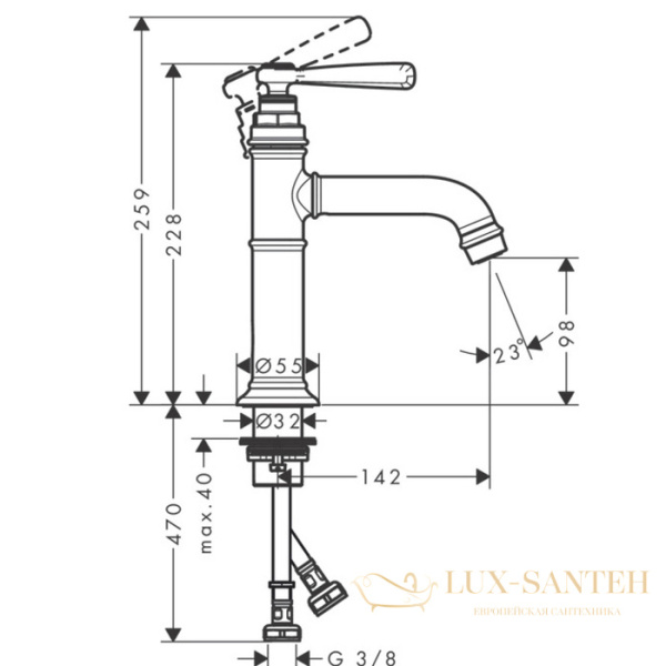 смеситель для раковины 100, axor montreux, 16516820, с донным клапаном, шлифованный никель