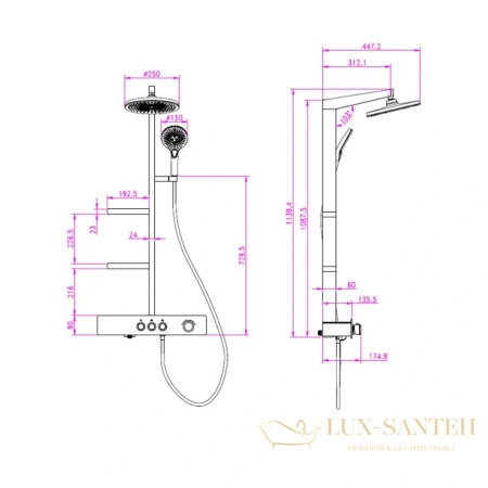 душевая система для душа с термостатом aquame, aqm8005b, черный матовый 