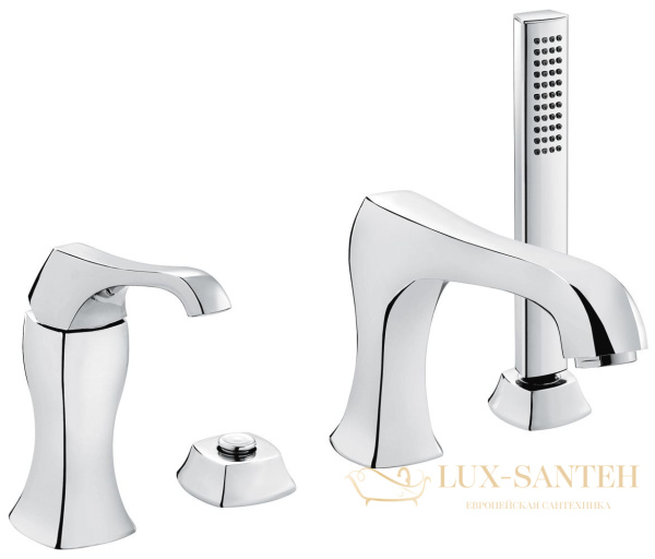 комплект с ручным душем emmevi ares 76120/bio для установки на борт ванны, на 4 отверстия, белый-матовый