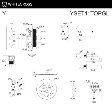 термостатическая система для ванны скрытого монтажа whitecross y yset11topgl золото глянцевое