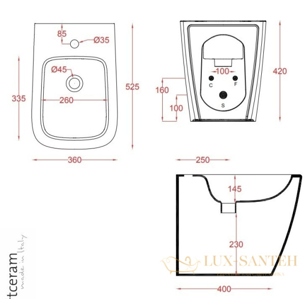 биде artceram a16 asb002 17 00 напольное, черный матовый