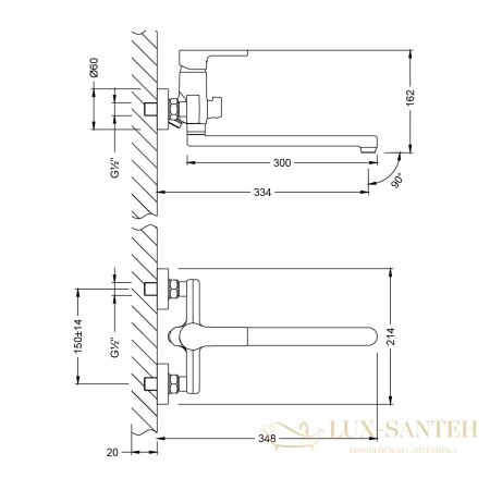 смеситель для ванны lemark aura lm0651ch, универсальный, с душевым набором, поворотным изливом 300 мм, хром