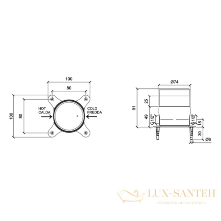 встраиваемая часть almar e134009, напольного смесителя для ванны