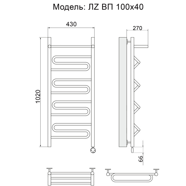 полотенцесушитель электрический ника curve лz вп 100/40 правый тэн, цвет хром