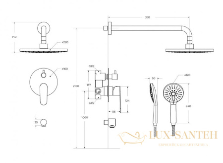 душевая система для душа встраиваемая cezares stylus-dset-boro, со встроенной частью, золото брашированное