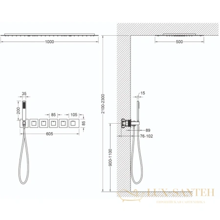 душевой комплект timo petruma sx-5329/03sm 1000x500 мм, черный матовый