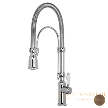 cмеситель для кухни fima carlo frattini kitchen, f7030br, c выдвижным 2 режимным гибким изливом, бронза