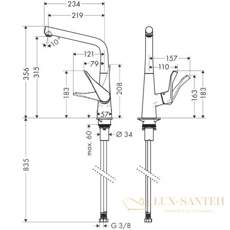 смеситель для кухни hansgrohe metris 14823000