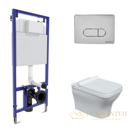 комплект berges 042450: подвесной унитаз strati с системой инсталляции novum 525 и панелью смыва, хром глянцевый