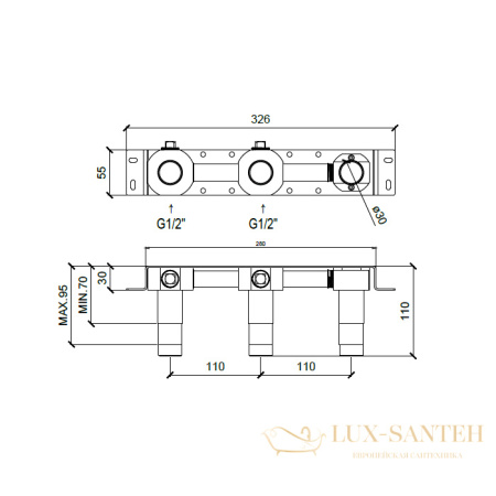 встраиваемая часть almar mixers e134010, смесителя для раковины на 3 отверстия, излив слева/справа