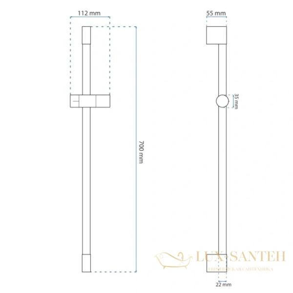 душевая штанга rea rea-p5983 70 см, черный матовый