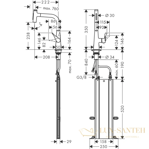 смеситель для кухни hansgrohe metris select m71 73817800 сталь