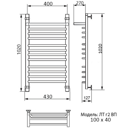 полотенцесушитель ника trapezium лт (г2) вп 100/40, цвет хром