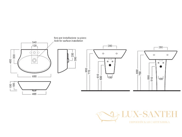 раковина подвесная hatria nido y0qx01, 1 отверстие для смесителя, 68х48 см, с переливом, белый глянцевый