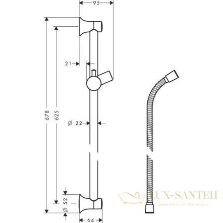 штанга для душа 65 см hansgrohe unicaclassic 27617000