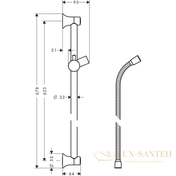 штанга для душа 65 см hansgrohe unicaclassic 27617000