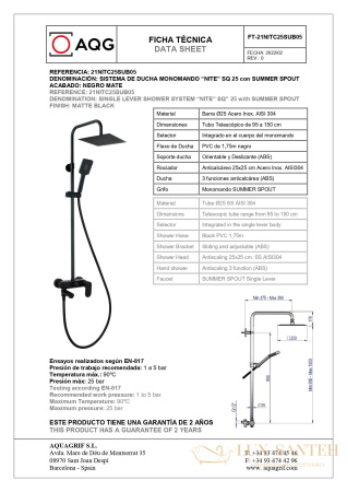 душевая колонна aqg wind blu sq 21nitc25sub05 со складным изливом и квадратным, черный матовый