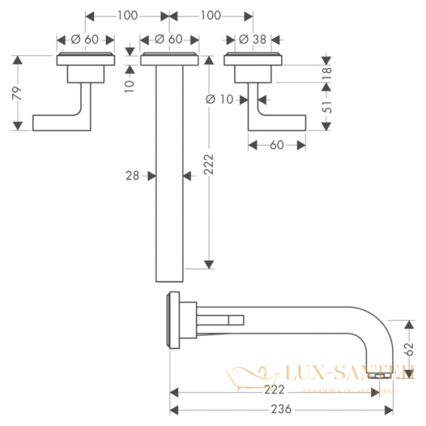 смеситель встраиваемый для раковины, axor citterio, 39147000, с донным клапаном (внешняя часть), хром