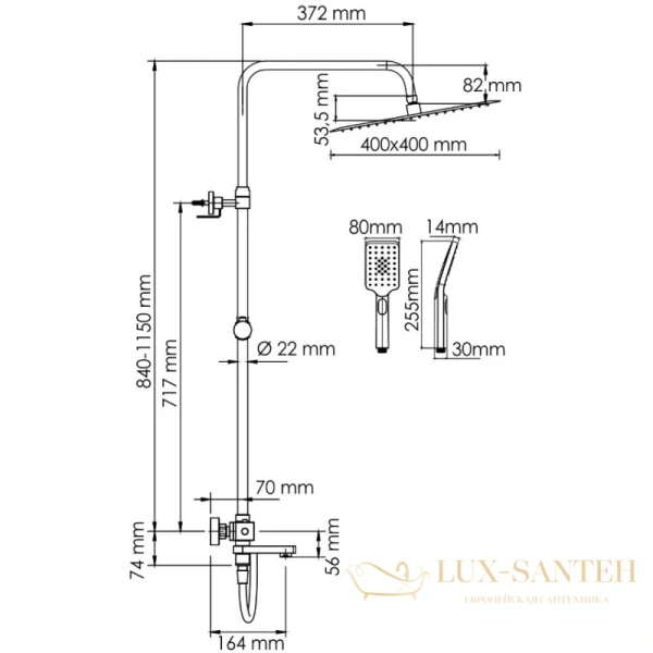 душевая система wasserkraft a199.119.126.087.ch thermo 400 мм, хром