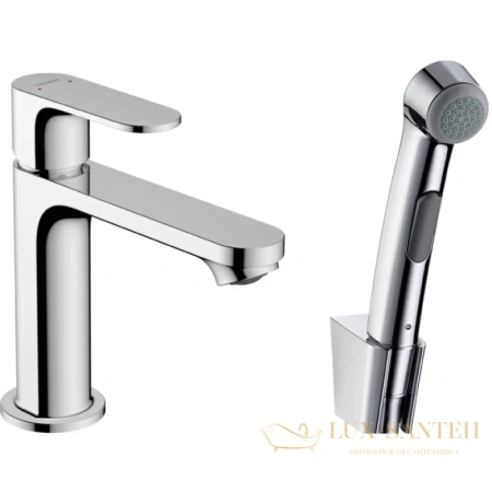 смеситель для раковины с гигиеническим душем hansgrohe rebris s 72215000, хром глянцевый