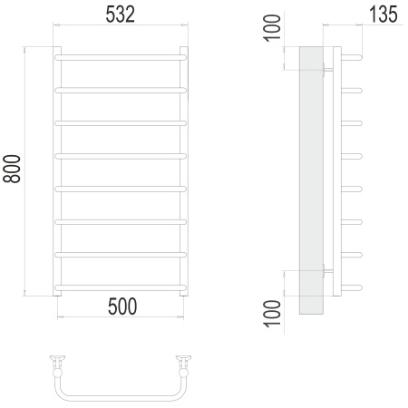 полотенцесушитель водяной terminus стандарт 4670078530370 п8 500х800