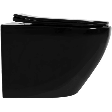 подвесной безободковый унитаз rea carlo mini rea-c8936 с сиденьем микролифт, черный глянец