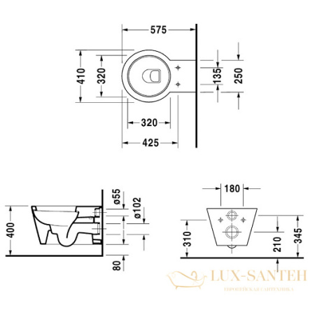 чаша подвесного унитаза duravit starck 1 0210090064, белый
