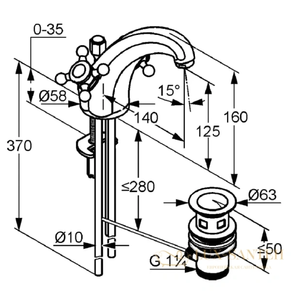 смеситель для раковины kludi adlon 510100520 с донным клапаном, хром
