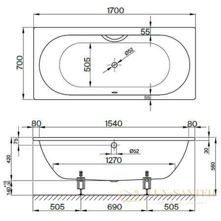 ванна bette starlet 1730-000 plus 1700х700 мм шумоизоляция, антигрязевое покрытие, белый