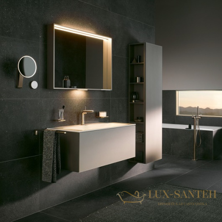 тумба под умывальник keuco plan, 32981290000, 1200х400x490 мм, к/ф: инокс матовый (лак матовый)/инокс матовый петроль (стекло)