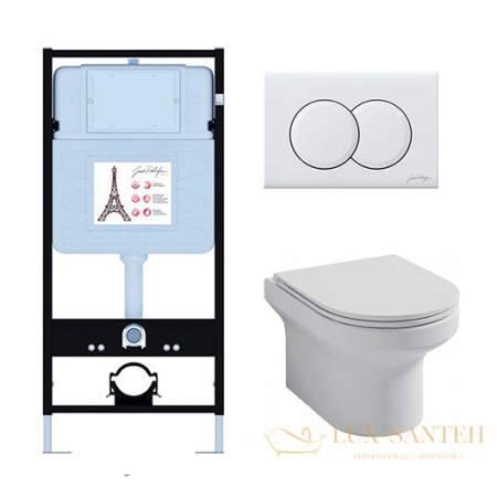 комплект jacob delafon elite e21743ru-00, унитаз, инсталляция, сиденье микролифт, панель смыва, белый глянцевый