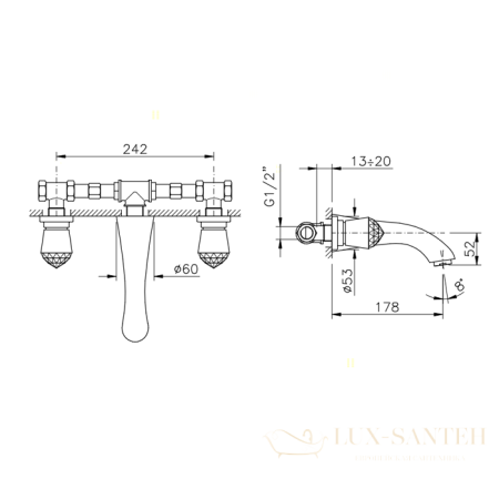 смеситель для раковины, nicolazzi cristallo, 2077cr22, хром
