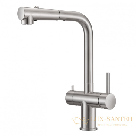смеситель для кухни под фильтр с выдвижным изливом milacio mcu.561.ss, нержавеющая сталь