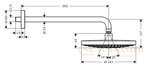 верхний душ hansgrohe raindance select s 240 2jet 26466400 с держателем 390 мм, ½’ белый/хром