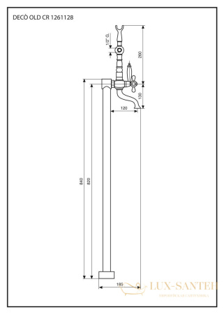 смеситель напольный с ручным душем emmevi deco old 1261128/cr для ванной, хром