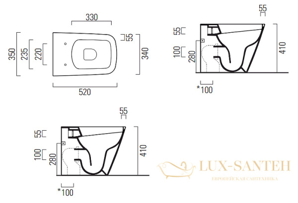 приставной унитаз gsi nubes 961011 без сиденья, белый