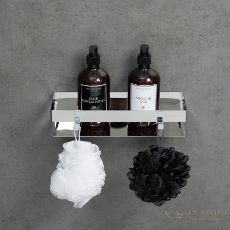 полка для душа lemark shelf line 9771049, 300 мм с крючками, хром