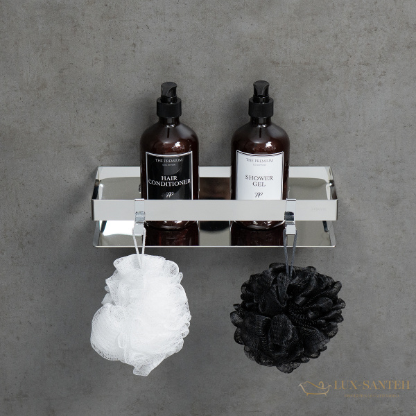 полка для душа lemark shelf line 9771049, 300 мм с крючками, хром