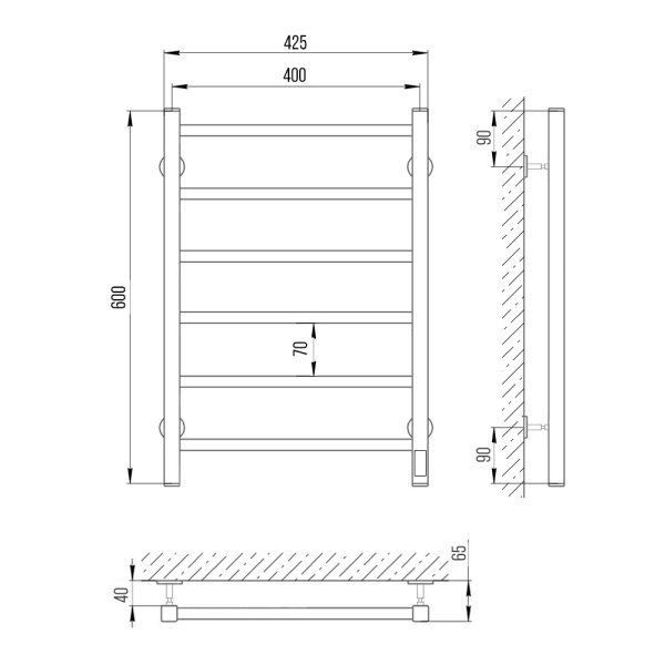 полотенцесушитель с/т laris феличия чкч п6 400/600 правый тэн черный 73207611