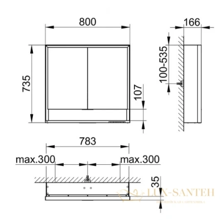зеркальный шкаф keuco royal lumos, 14302171301, с посветкой, 800 х 735 х 165 мм, серебристый анодированный