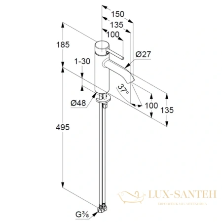 смеситель для раковины kludi bozz 382820576 без донного клапана, хром