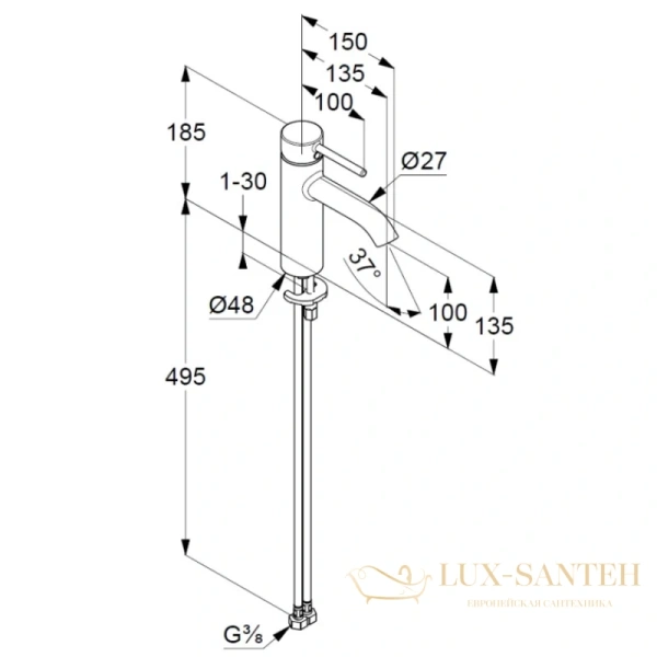 смеситель для раковины kludi bozz 382820576 без донного клапана, хром