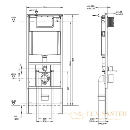 инсталляция artceram 700.101 для подвесного унитаза
