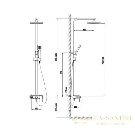 душевая система timo briana sx-7130/17 260 мм, золотой матовый