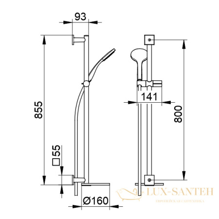 душевой комплект с полкой keuco ixmo, 59587010912, 160x855x160 мм, хром/темно-серый