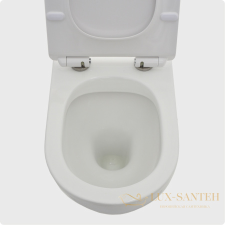 унитаз напольный безободковый aquame aqm1002, в комплекте c сиденьем softclose, горизонтальный выпуск, белый глянцевый