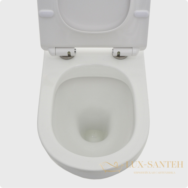 унитаз напольный безободковый aquame aqm1002, в комплекте c сиденьем softclose, горизонтальный выпуск, белый глянцевый