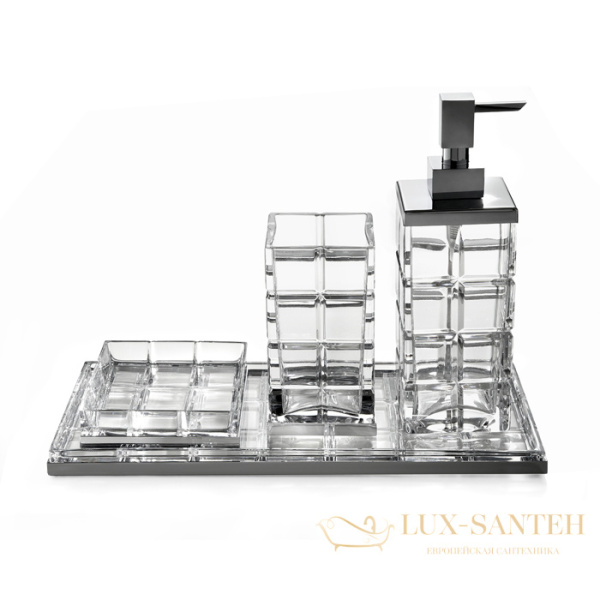 набор аксессуаров: лоток, мыльница, стакан, дозатор, настольный 3sc palace, pa99acrcfm, прозрачный хрусталь/никель черный сатинированный