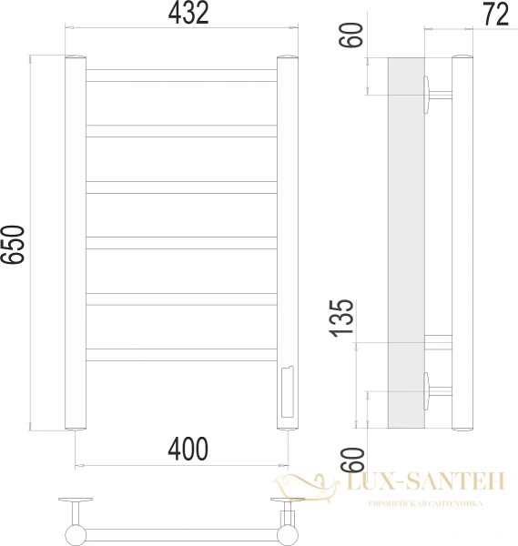 полотенцесушитель электрический terminus аврора 4670078531148 п6 400x650
